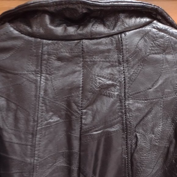 100% Genuine Italian Stone Leather Patchwork Black Coat XL - Picture 5 of 13